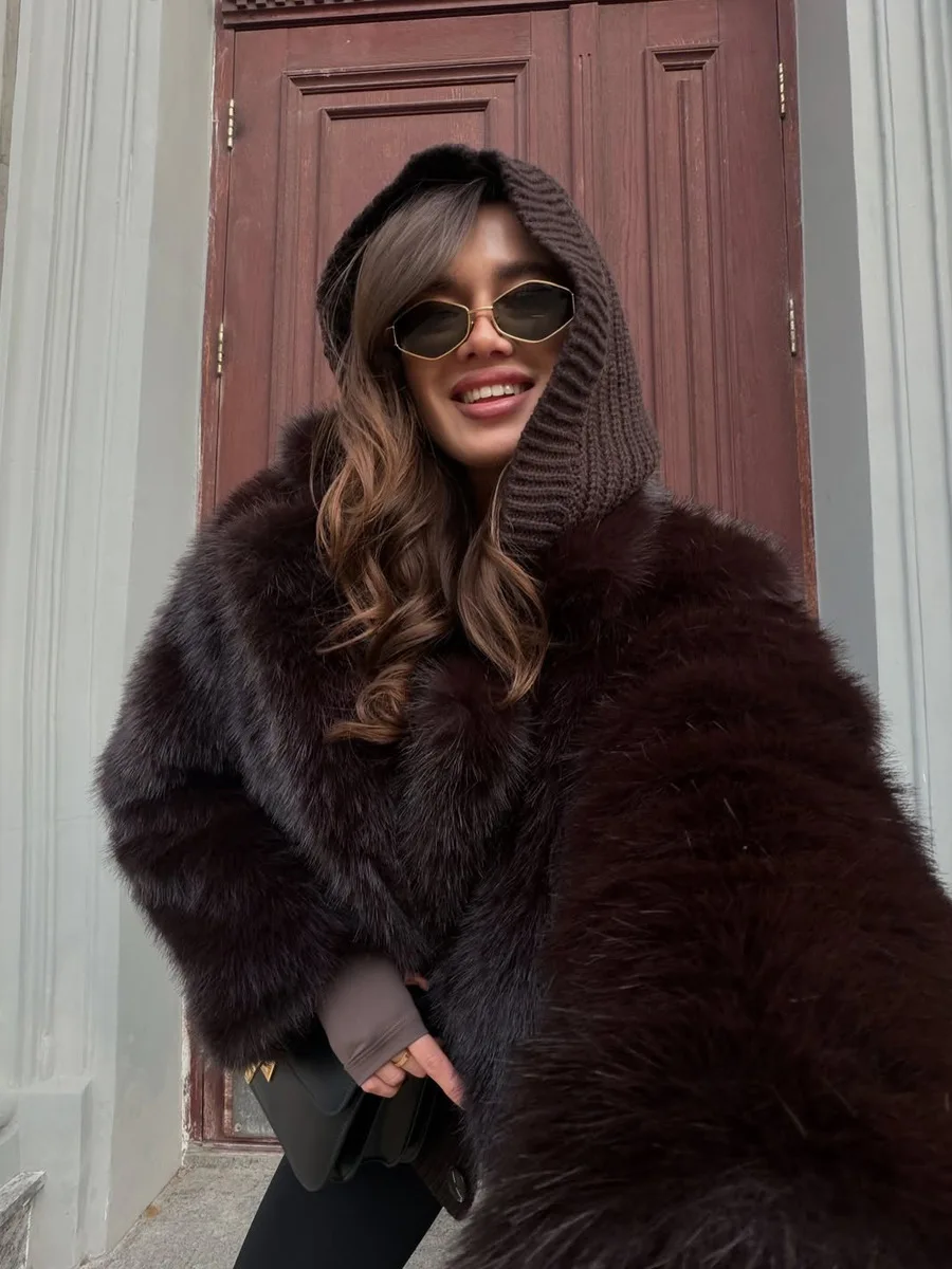 Winter Women High Quality Big Fur Collar Fluffy Imitation Fur Loose Jacket Overcoat Elegant Luxury Thick Warm Faux Fur Jacket
