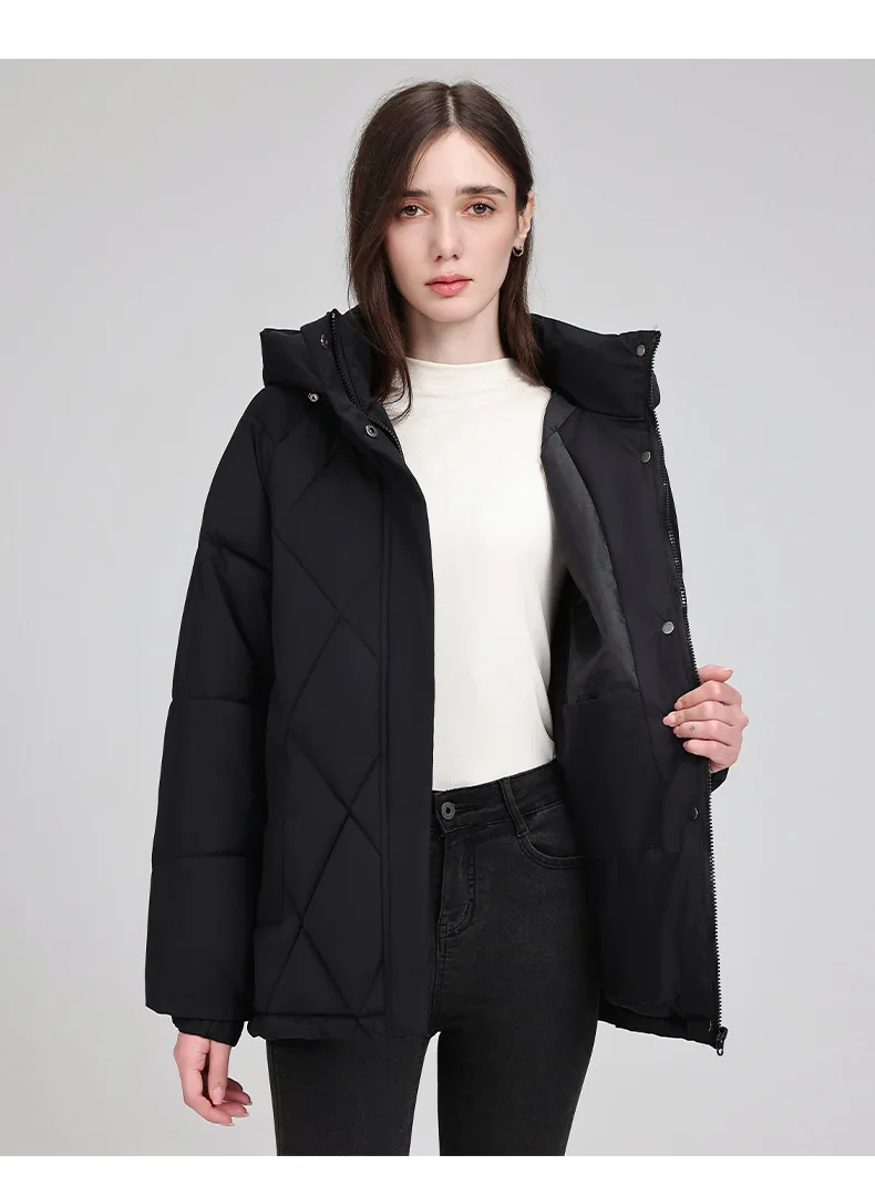 Belted Waist Quilted Puffer Coat Women Hooded Elastic Cuff Zip Closure Slim Fit Casual Jackets Autumn Winter Outerwear Trendy