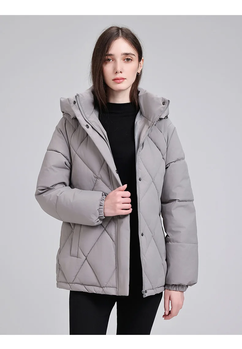 Belted Waist Quilted Puffer Coat Women Hooded Elastic Cuff Zip Closure Slim Fit Casual Jackets Autumn Winter Outerwear Trendy