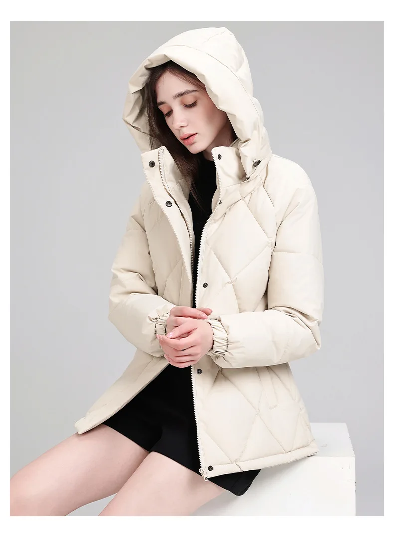 Belted Waist Quilted Puffer Coat Women Hooded Elastic Cuff Zip Closure Slim Fit Casual Jackets Autumn Winter Outerwear Trendy