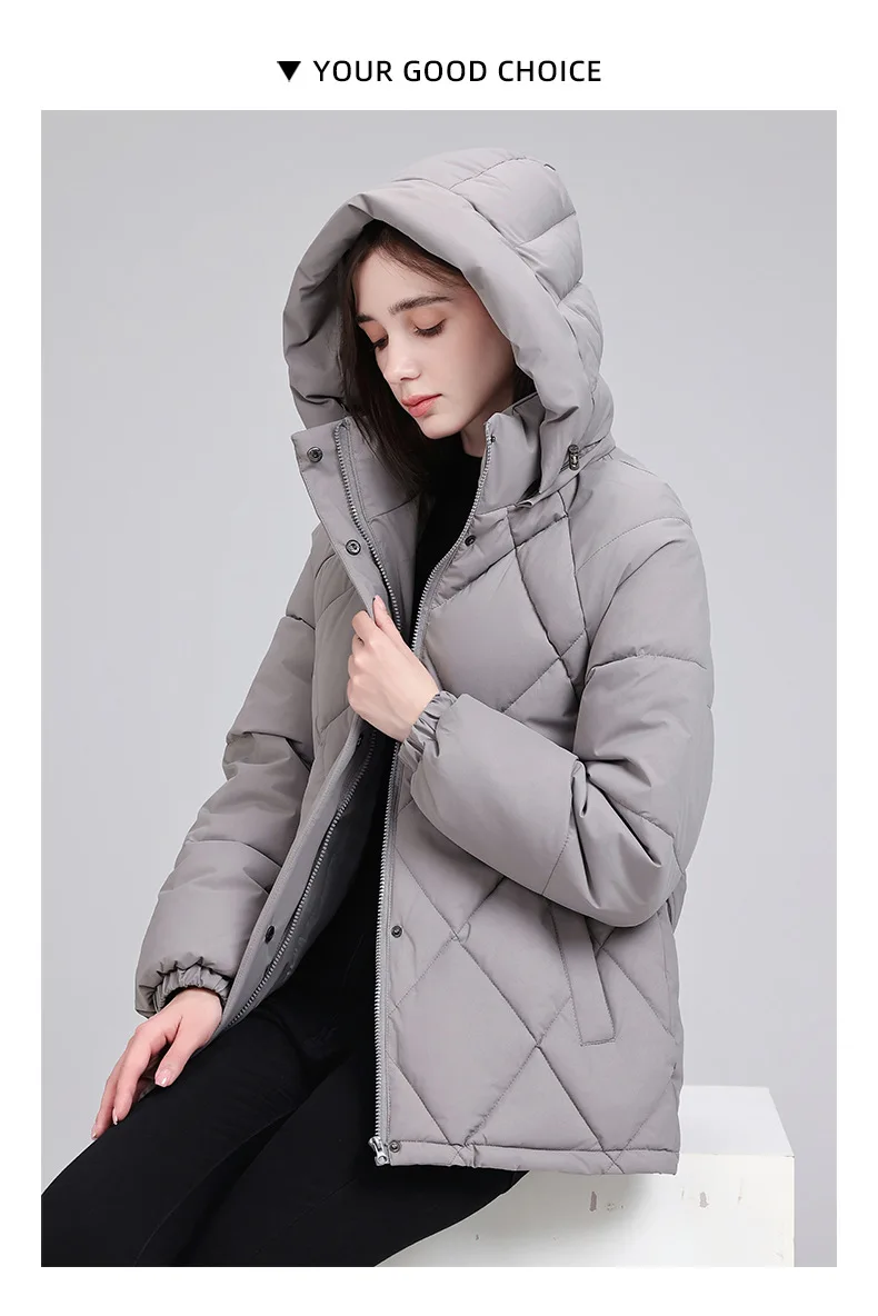 Belted Waist Quilted Puffer Coat Women Hooded Elastic Cuff Zip Closure Slim Fit Casual Jackets Autumn Winter Outerwear Trendy