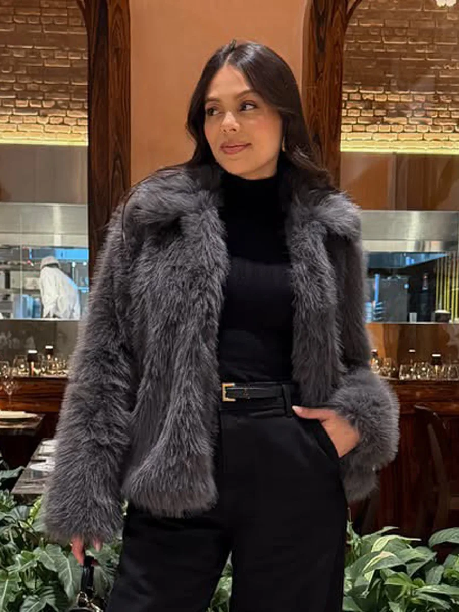 Winter Faux Fur Cardigan Coat Fur Jacket Women Elegant Fluffy Solid Color Thickened Thermal Long Sleeve Coat Fashion Oversized