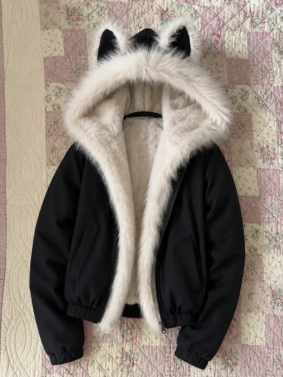 Y2K Streetwear Women American Vintage Faux Fur Parka Cotton‑padded Coat Korean Style Cozy Warm Windproof Winter Daily Outerwear