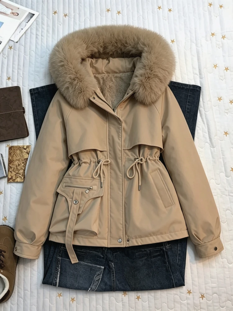 Vintage American Style Faux Fur Hooded Woman Autumn Winter Warm Long Sleeve Coat Casual Fashion Jacket Outerwear Chic Outwear