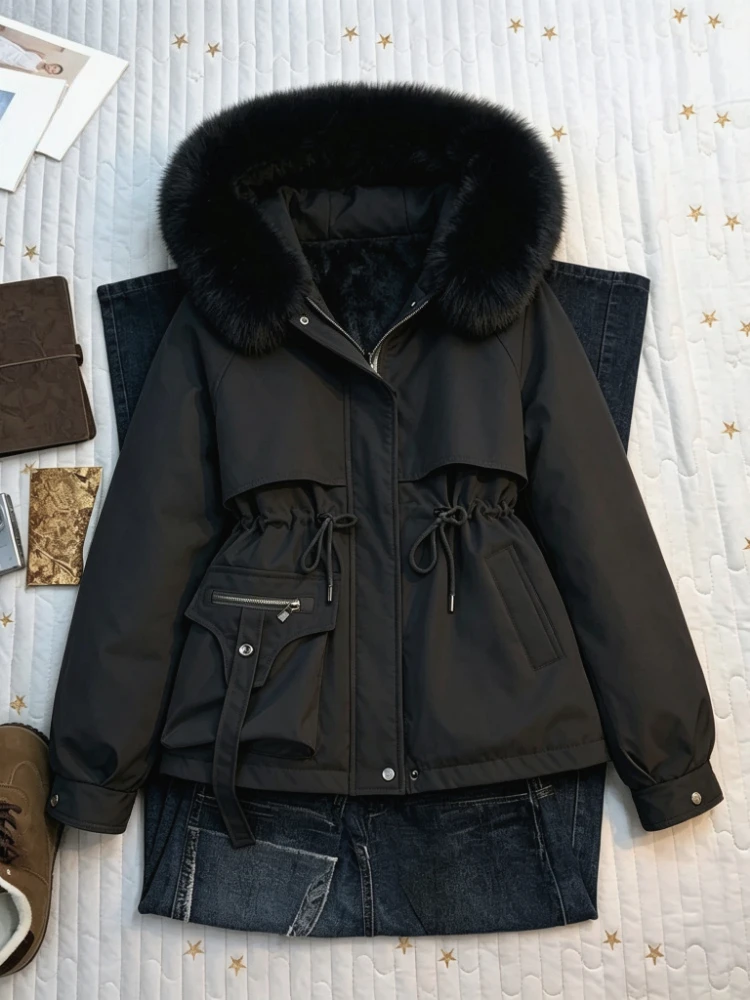 Vintage American Style Faux Fur Hooded Woman Autumn Winter Warm Long Sleeve Coat Casual Fashion Jacket Outerwear Chic Outwear