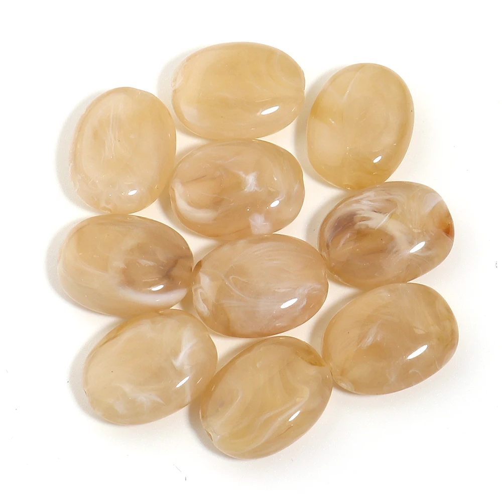 20pcs/lot Imitation Jade Stone Acrylic Beads Dual Color Flat Oval Loose Spacer Beads For DIY Bracelet Phone Chains Accessories