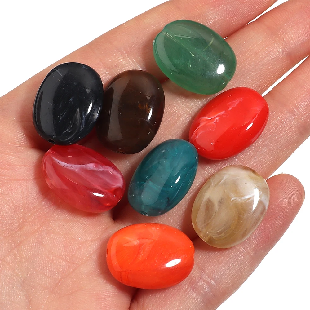 20pcs/lot Imitation Jade Stone Acrylic Beads Dual Color Flat Oval Loose Spacer Beads For DIY Bracelet Phone Chains Accessories