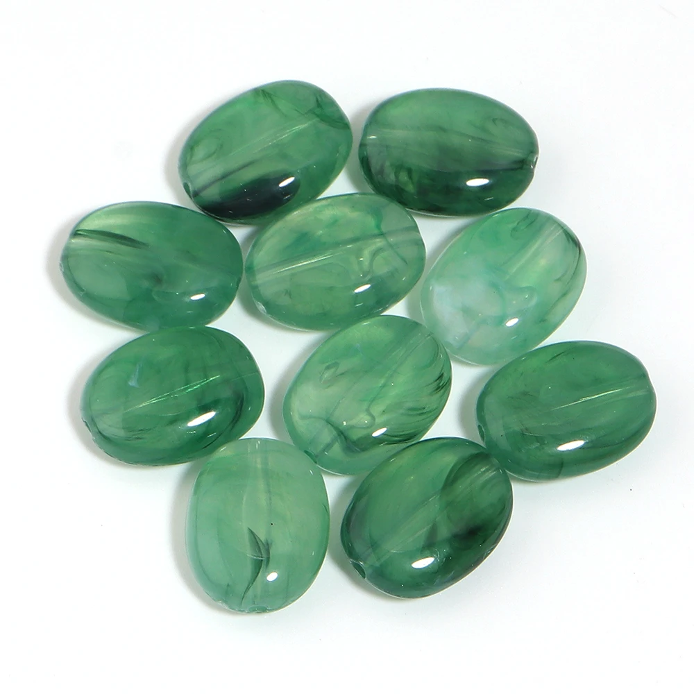 20pcs/lot Imitation Jade Stone Acrylic Beads Dual Color Flat Oval Loose Spacer Beads For DIY Bracelet Phone Chains Accessories