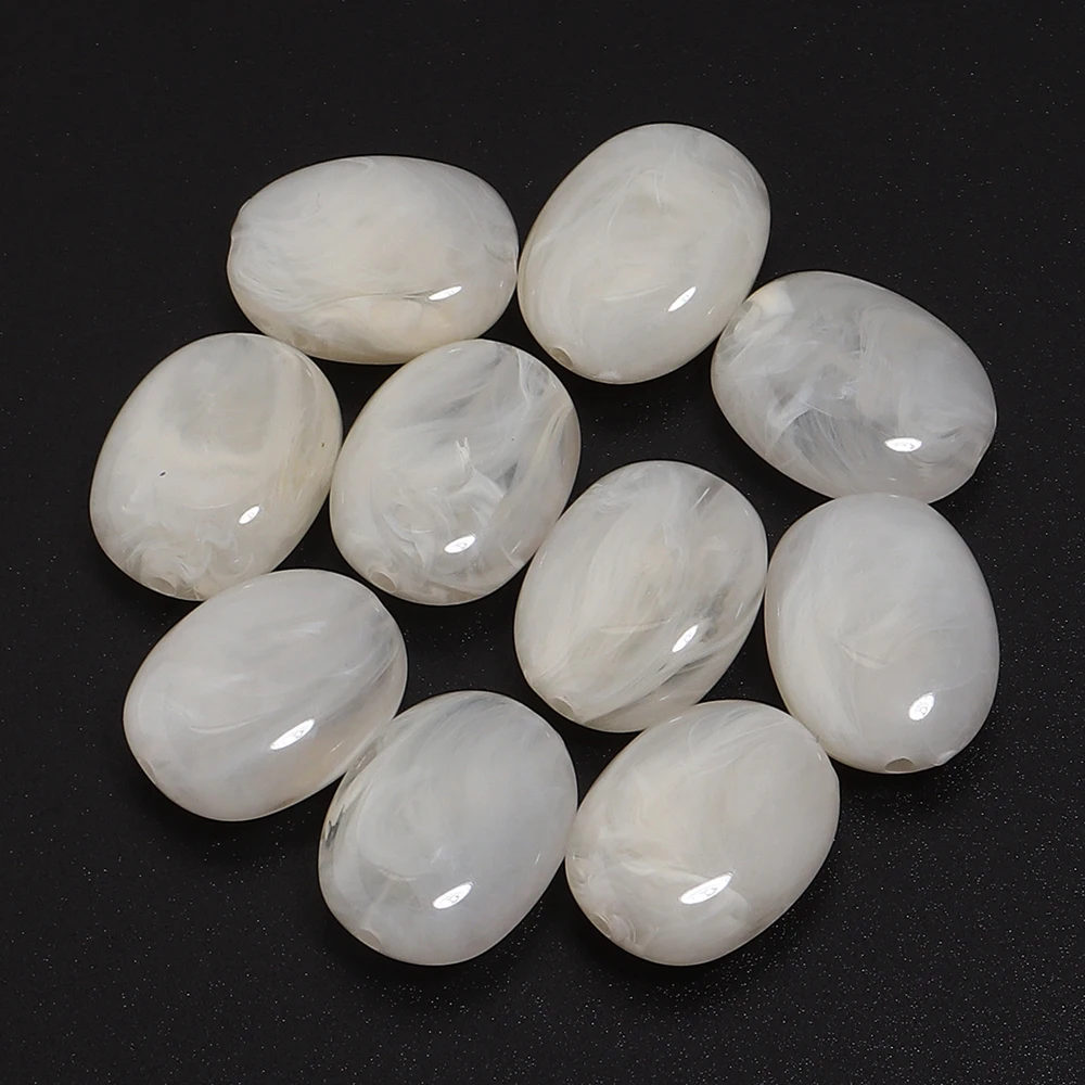20pcs/lot Imitation Jade Stone Acrylic Beads Dual Color Flat Oval Loose Spacer Beads For DIY Bracelet Phone Chains Accessories