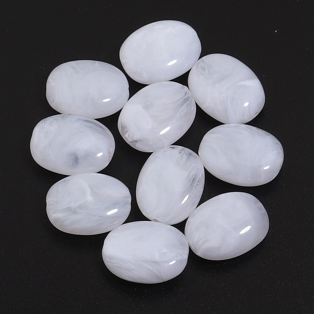 20pcs/lot Imitation Jade Stone Acrylic Beads Dual Color Flat Oval Loose Spacer Beads For DIY Bracelet Phone Chains Accessories