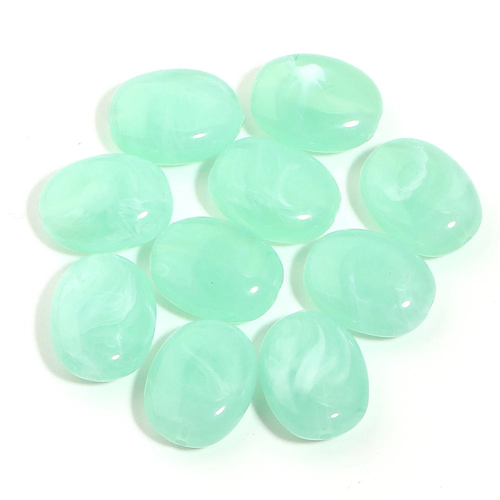 20pcs/lot Imitation Jade Stone Acrylic Beads Dual Color Flat Oval Loose Spacer Beads For DIY Bracelet Phone Chains Accessories