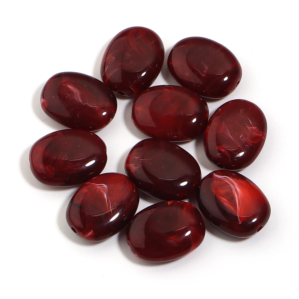 20pcs/lot Imitation Jade Stone Acrylic Beads Dual Color Flat Oval Loose Spacer Beads For DIY Bracelet Phone Chains Accessories