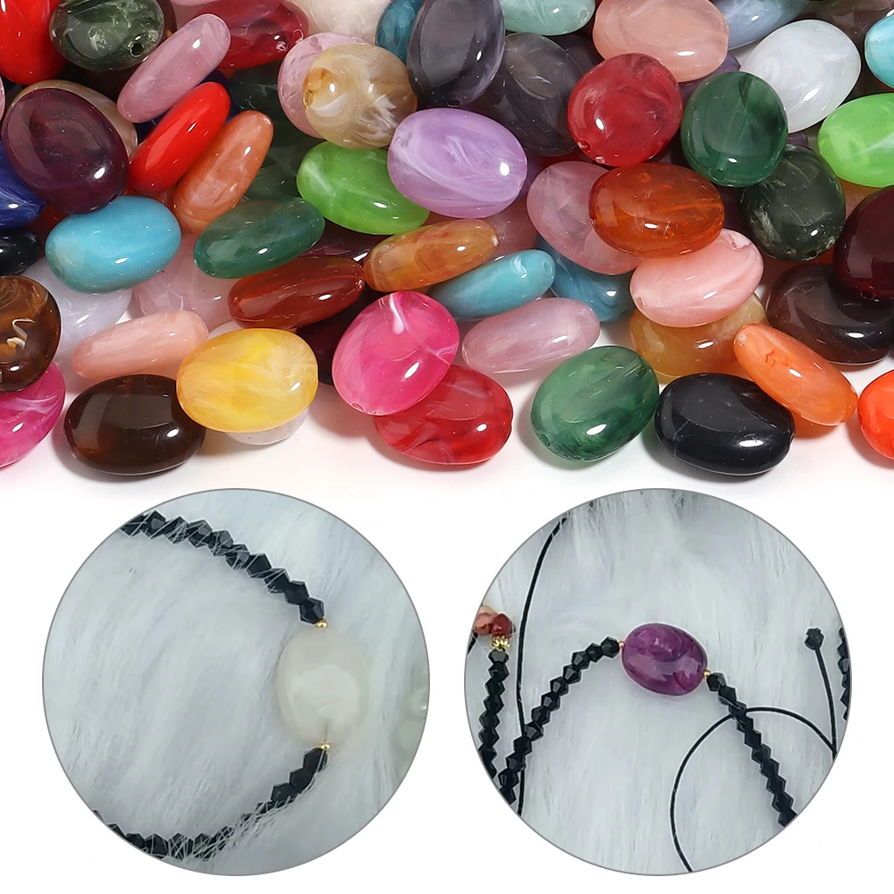 20pcs/lot Imitation Jade Stone Acrylic Beads Dual Color Flat Oval Loose Spacer Beads For DIY Bracelet Phone Chains Accessories