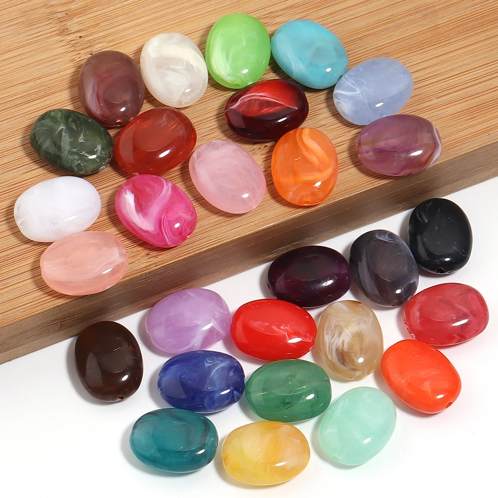 20pcs/lot Imitation Jade Stone Acrylic Beads Dual Color Flat Oval Loose Spacer Beads For DIY Bracelet Phone Chains Accessories