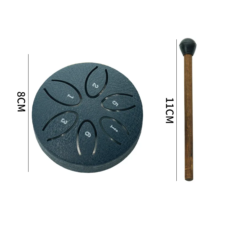 3 Inches 6 Tones Steel Tongue Drum Outdoors Rain Drum Instrument Mini Hand Drum Ethereal Drum Sticks Percussion Drum Accessories