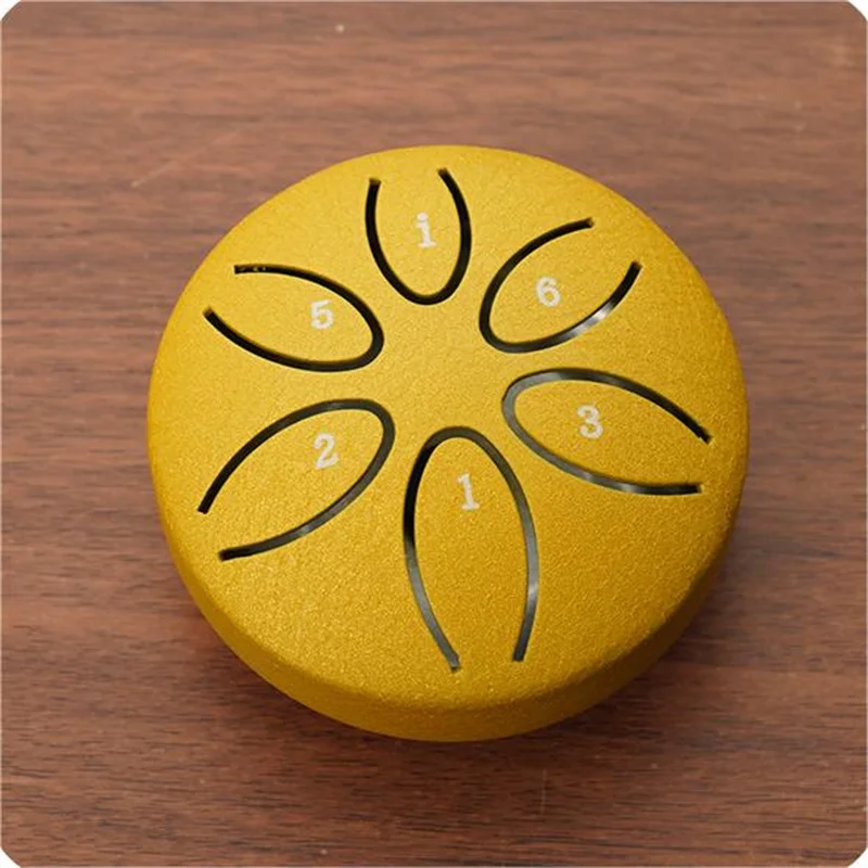 3 Inches 6 Tones Steel Tongue Drum Outdoors Rain Drum Instrument Mini Hand Drum Ethereal Drum Sticks Percussion Drum Accessories