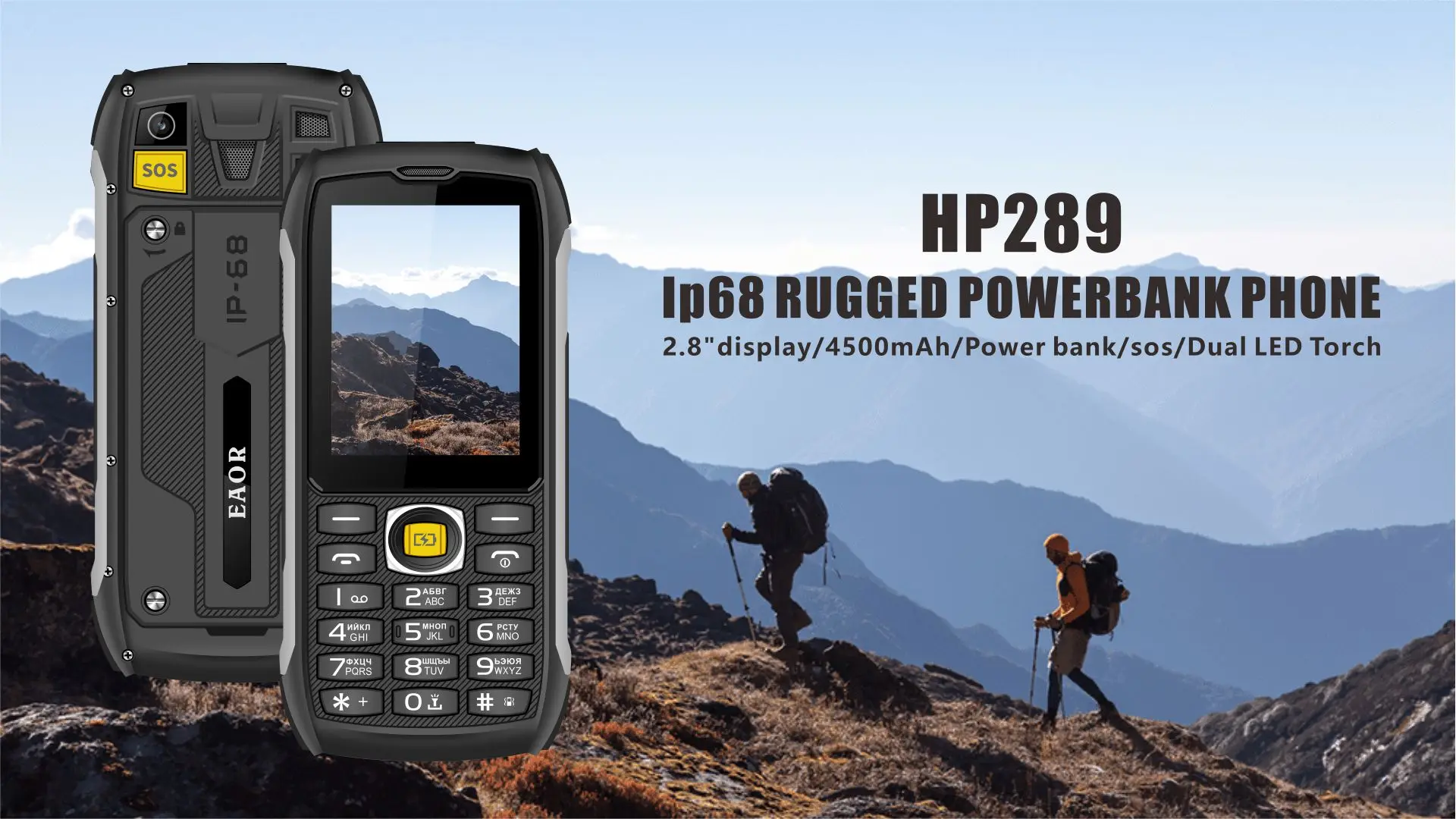 EAOR 4G LTE Waterproof Rugged Big Battery Powerbank Feature Keypad 2.8 IPS Display Volume Side Key Glare Flashlight Mobile Phone