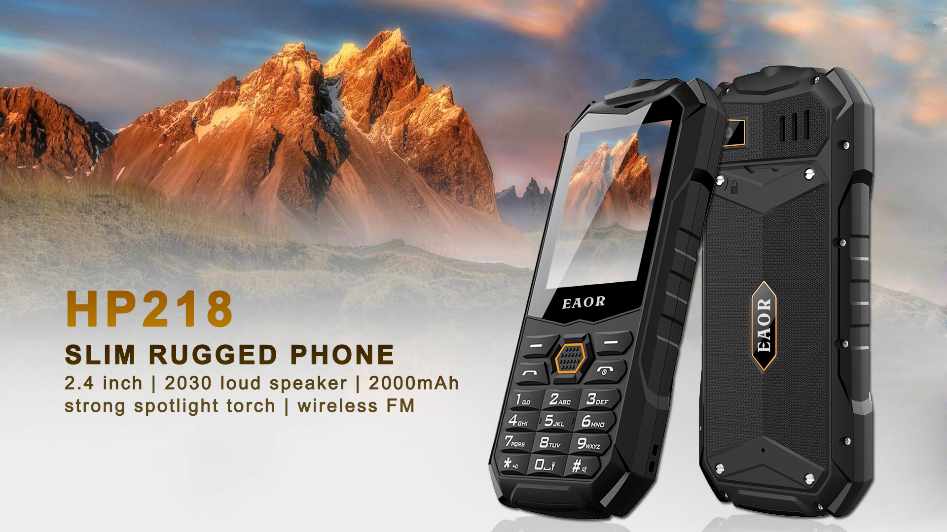 EAOR 2G Slim Rugged Phone IP68 Waterproof Outdoor Keypad Phones 2000mAh Big Battery Dual SIM Feature Phone with Glare Torch