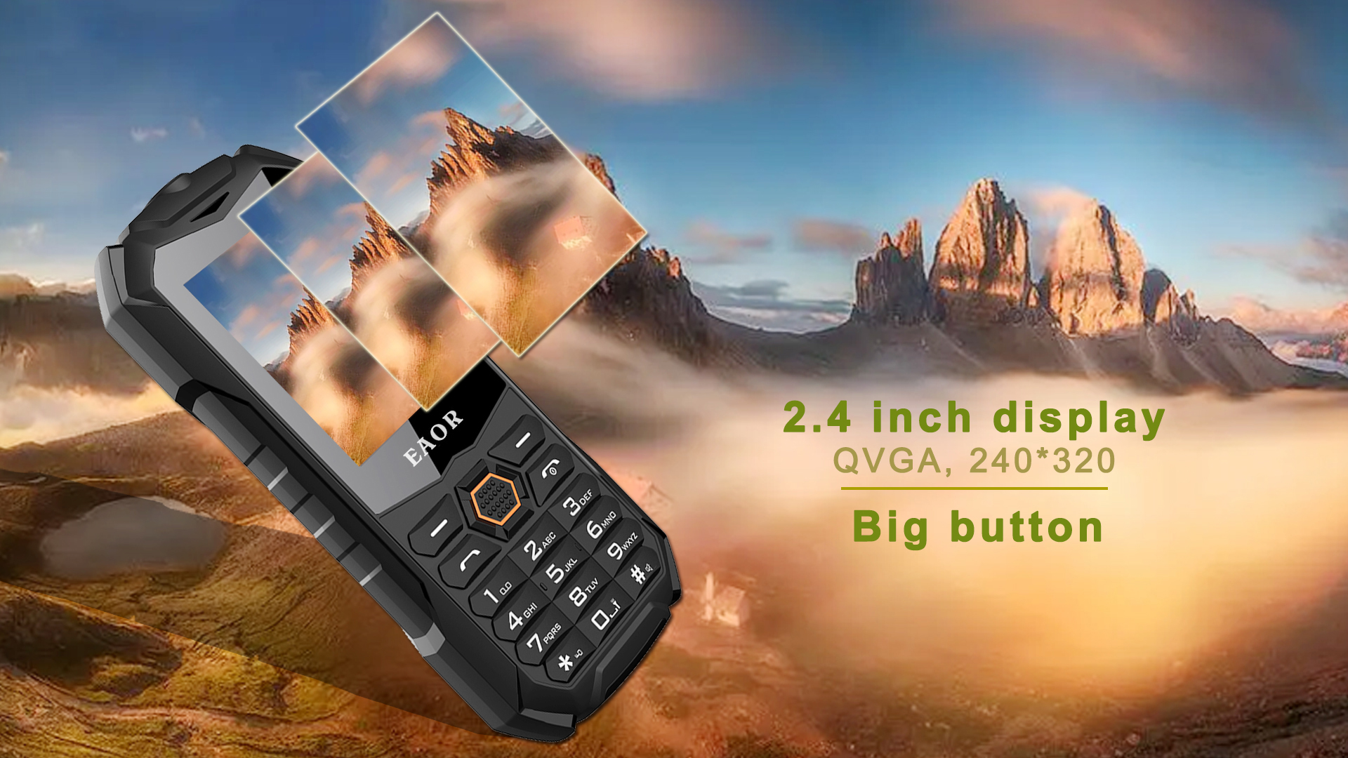 EAOR 2G Slim Rugged Phone IP68 Waterproof Outdoor Keypad Phones 2000mAh Big Battery Dual SIM Feature Phone with Glare Torch