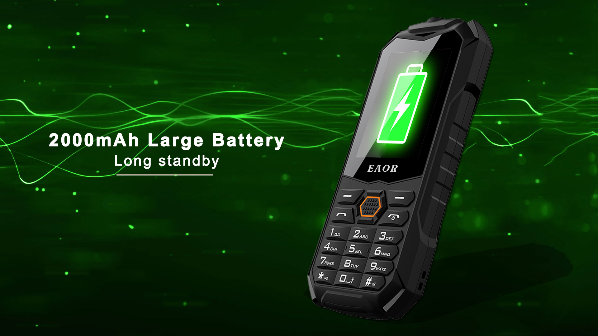 EAOR 2G Slim Rugged Phone IP68 Waterproof Outdoor Keypad Phones 2000mAh Big Battery Dual SIM Feature Phone with Glare Torch