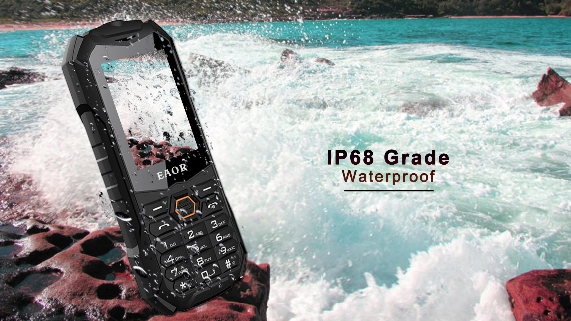 EAOR 2G Slim Rugged Phone IP68 Waterproof Outdoor Keypad Phones 2000mAh Big Battery Dual SIM Feature Phone with Glare Torch