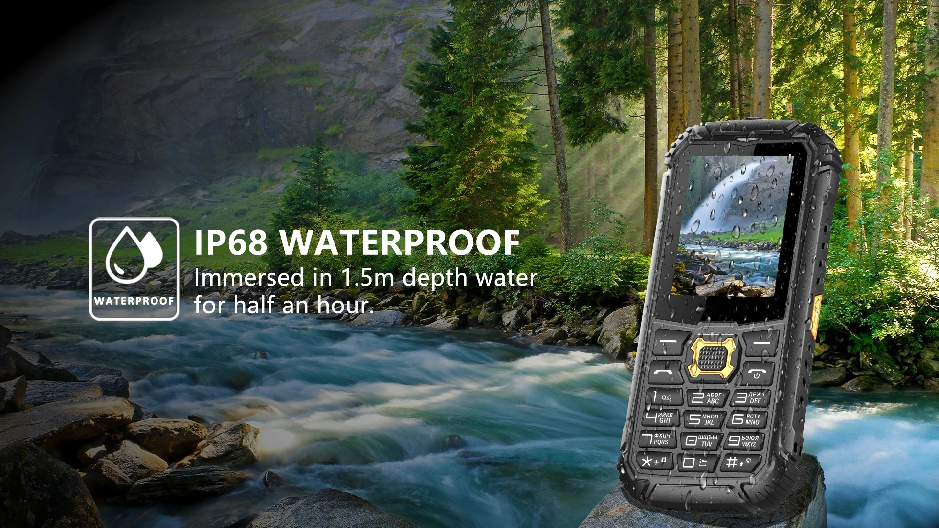 EAOR 2G GSM SOS Feature IP68 Rugged Phone Waterproof Dustproof Keypad Phone Dual SIM 2000mAh Big Battery Push-button Phone Torch