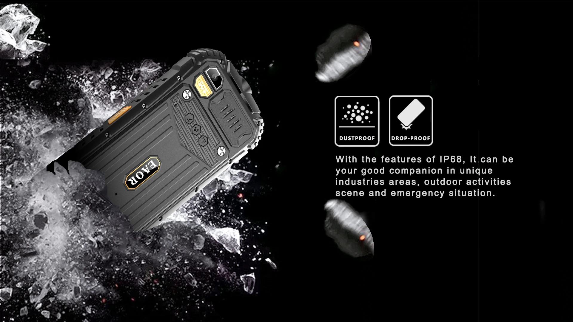 EAOR 2G GSM SOS Feature IP68 Rugged Phone Waterproof Dustproof Keypad Phone Dual SIM 2000mAh Big Battery Push-button Phone Torch