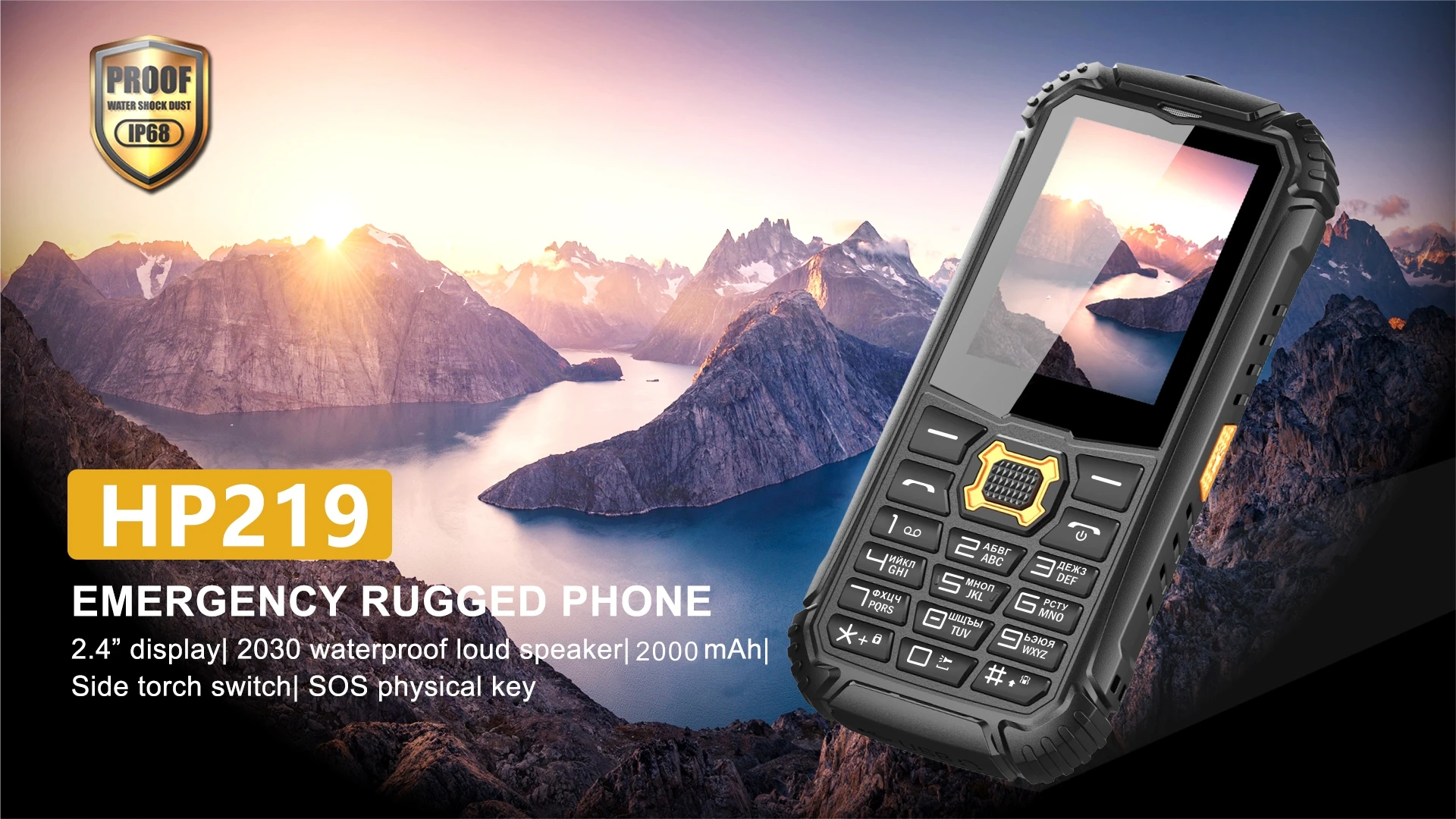 EAOR 2G GSM SOS Feature IP68 Rugged Phone Waterproof Dustproof Keypad Phone Dual SIM 2000mAh Big Battery Push-button Phone Torch