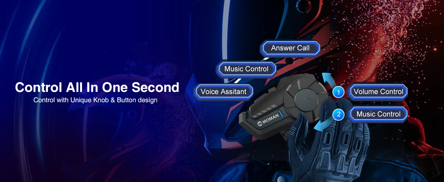Moman Motorcycle Intercom H2Pro Motorbike Helmet Communication System up to 1000M with DSP&CVC Noise Cancellation FM Music Share