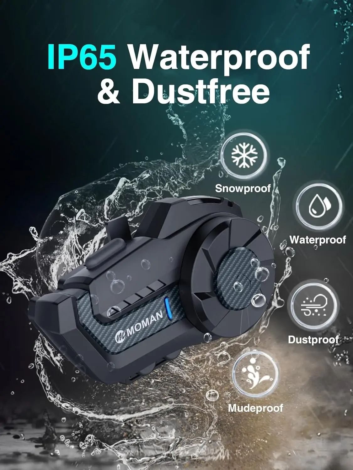 Moman Motorcycle Intercom H2Pro Motorbike Helmet Communication System up to 1000M with DSP&CVC Noise Cancellation FM Music Share