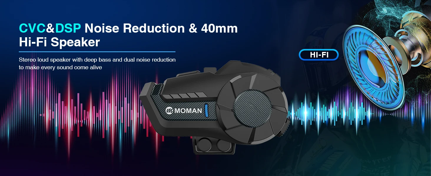 Moman Motorcycle Intercom H2Pro Motorbike Helmet Communication System up to 1000M with DSP&CVC Noise Cancellation FM Music Share