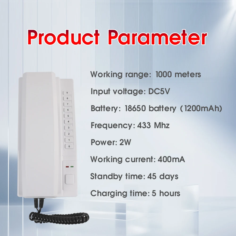 1KM Wireless Intercom System Two Way Telephone Intercom 433MHz Expandable Handsets Interphone for Home Office Warehouse Hotel
