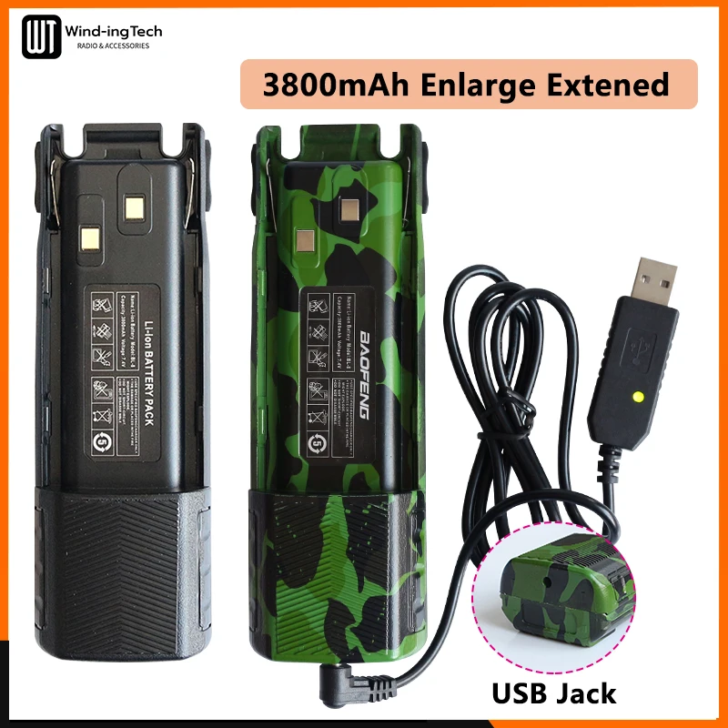 Baofeng UV 82 Li-ion Battery 2800/3800/4200mAh USB Type C BL-8 For UV82 Plus Walkie Talkies UV-8D UV-82WX Ham Radios Camouflage