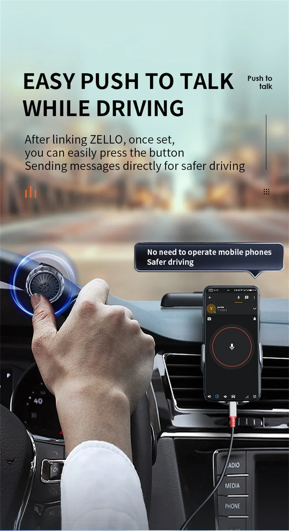 Wireless Bluetooth PTT Walkie Talkie Control Button for ZELLO Microphone Speaker for iOS Android Phone Car Motorcycle Voice CaLL