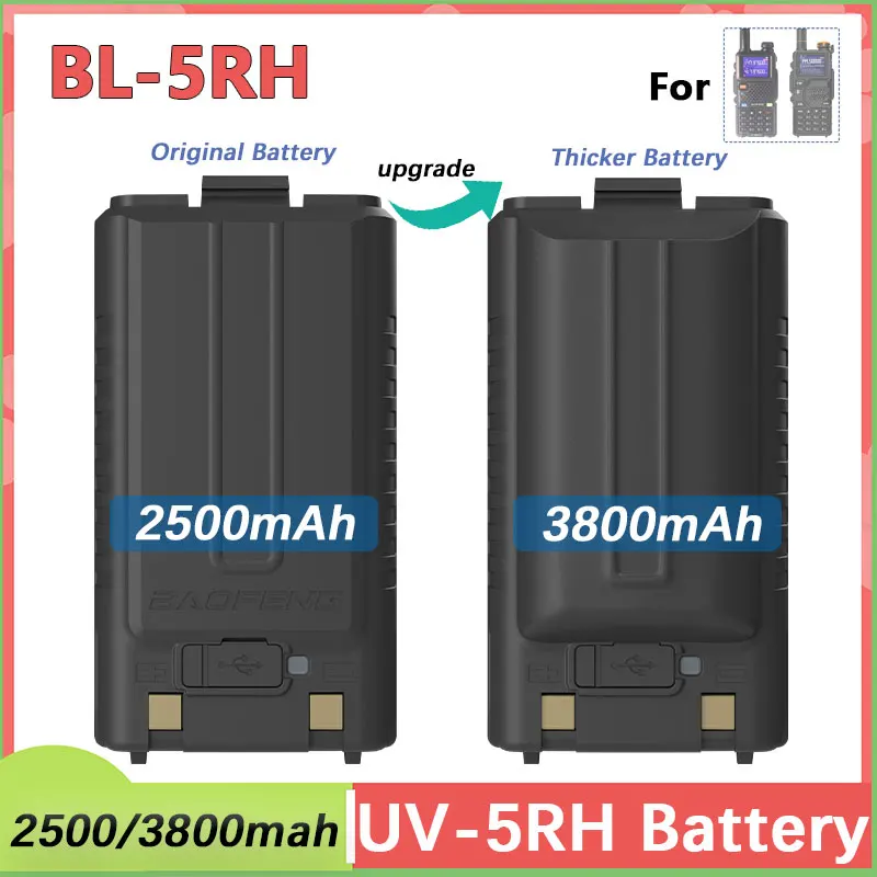 Baofeng UV-5RM Battery 2500/3800mAh Original High Power Type-C Charging BF-K5 Plus UV-5RH Pro Walklie Talkie Rechargable Battery
