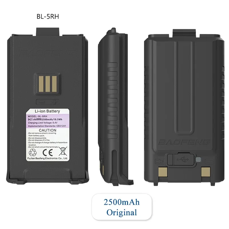 Baofeng UV-5RM Battery 2500/3800mAh Original High Power Type-C Charging BF-K5 Plus UV-5RH Pro Walklie Talkie Rechargable Battery