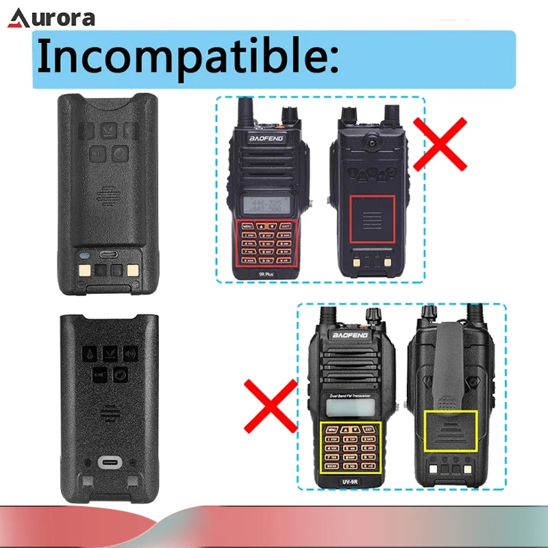Baofeng UV-9R Pro Li-ion Battery 2800/4800mAh UV-9R Plus Enlarge Li-ion Batteries Type-C Charging BL-9 GMRS-9R Radio Replacement