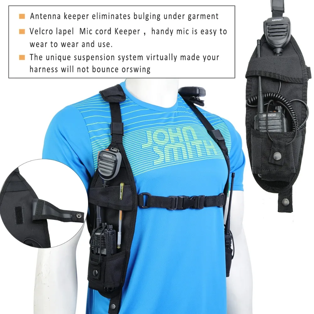 Nylon Two Way Radio Pouch Chest Front Pack Pocket Walkie Talkie Harness Vest Bag Holder Carry Case for Baofeng UV-5R UV-82 Radio