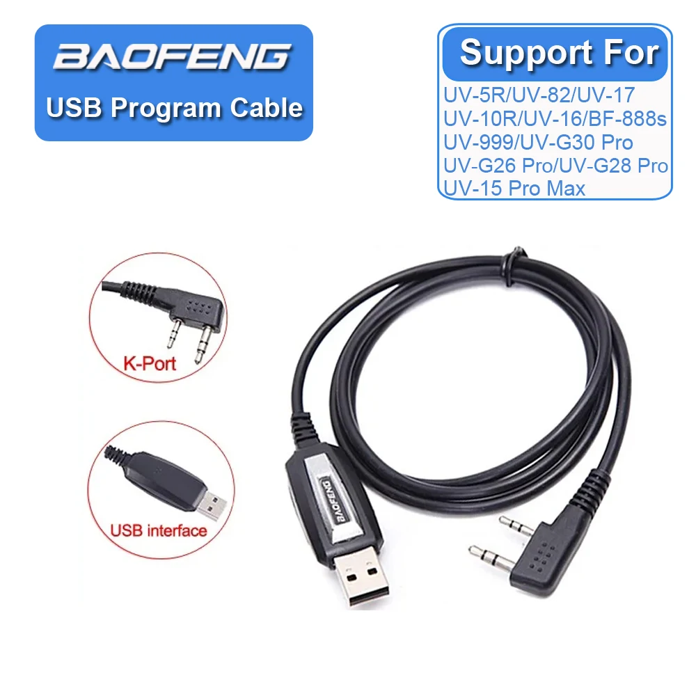 K Port USB Programming Cable For Baofeng UV-5R UV-82 BF-888S UV-S9 Plus UV-10R UV-16 UV17 UV-999 UV-G30 UV-5RA G26 G28 Pro