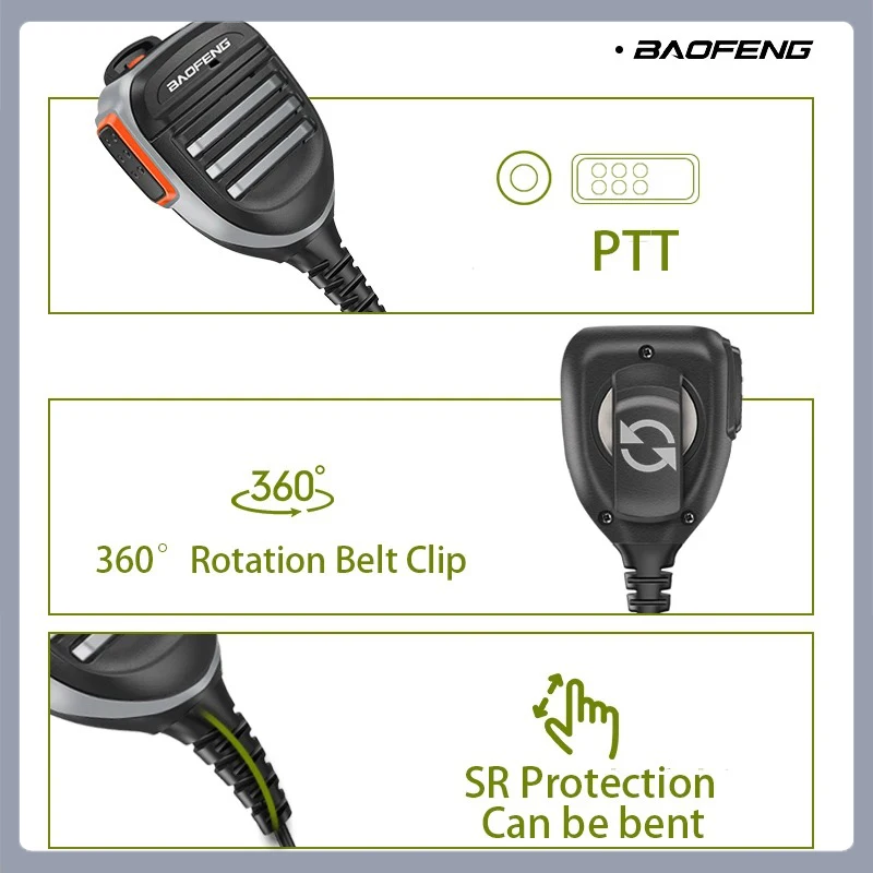 Baofeng UV-5R PTT Waterproof UV-9R Walkie Talkie Speaker Radio Microphone Keenwood 2-Pin Type Handheld Mic For UV-82 UV16 888S