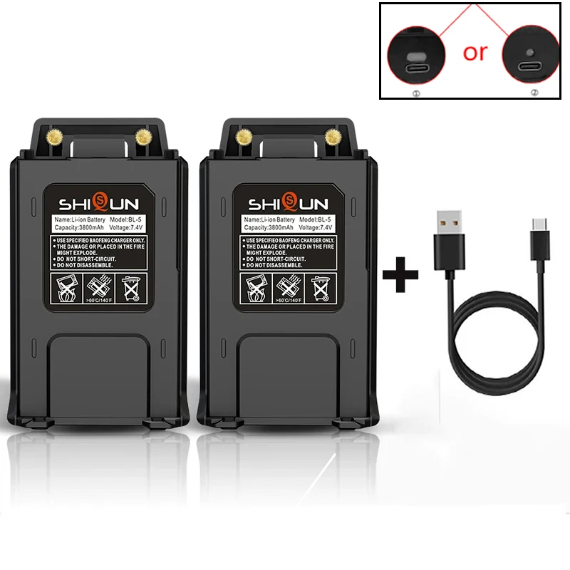 Baofeng UV-5R Battery TYPE C 3800mAh Enlarge USB C Li-ion Battery Replacement BF-F8HP Radio BL-5/BL-5L UV-5RA GT-5R UV-5X3 UV 5R