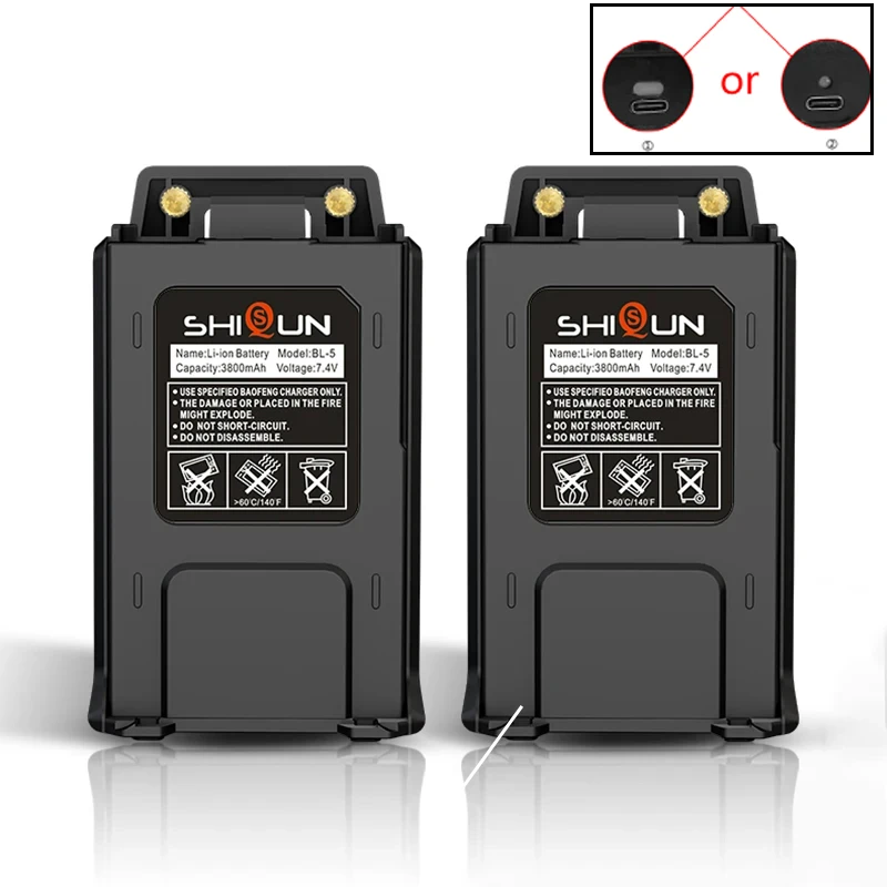 Baofeng UV-5R Battery TYPE C 3800mAh Enlarge USB C Li-ion Battery Replacement BF-F8HP Radio BL-5/BL-5L UV-5RA GT-5R UV-5X3 UV 5R
