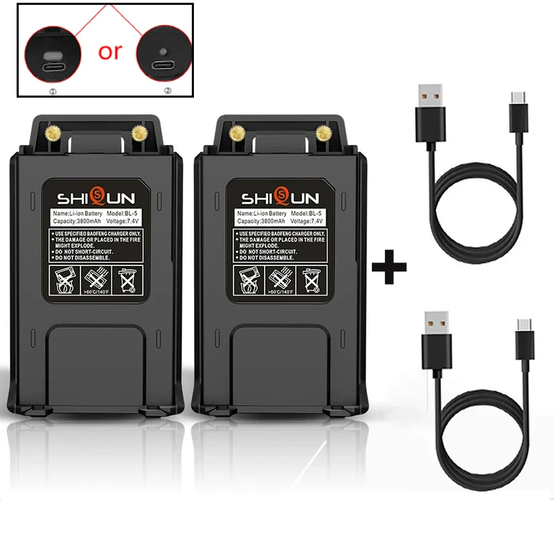 Baofeng UV-5R Battery TYPE C 3800mAh Enlarge USB C Li-ion Battery Replacement BF-F8HP Radio BL-5/BL-5L UV-5RA GT-5R UV-5X3 UV 5R