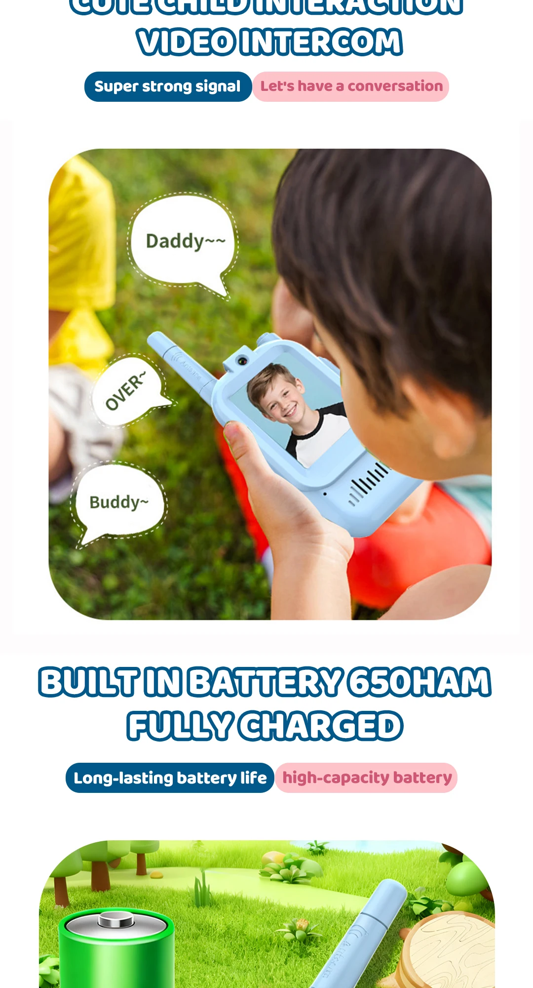2 PCS Kids Video Walkie Talkie Variable Sound USB Charging Children Indoor Outdoor Toys for Travel Birthday Boys Girls Gifts New
