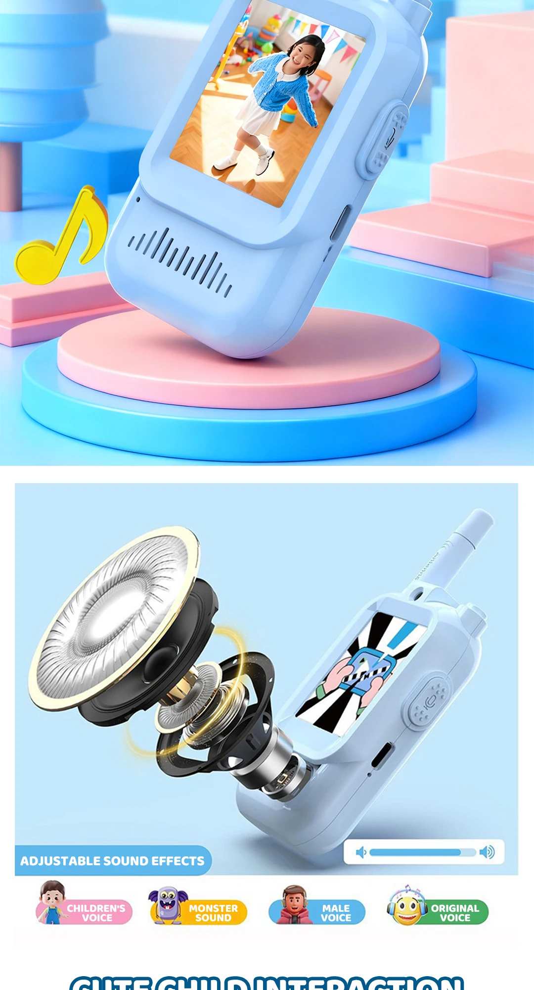 2 PCS Kids Video Walkie Talkie Variable Sound USB Charging Children Indoor Outdoor Toys for Travel Birthday Boys Girls Gifts New