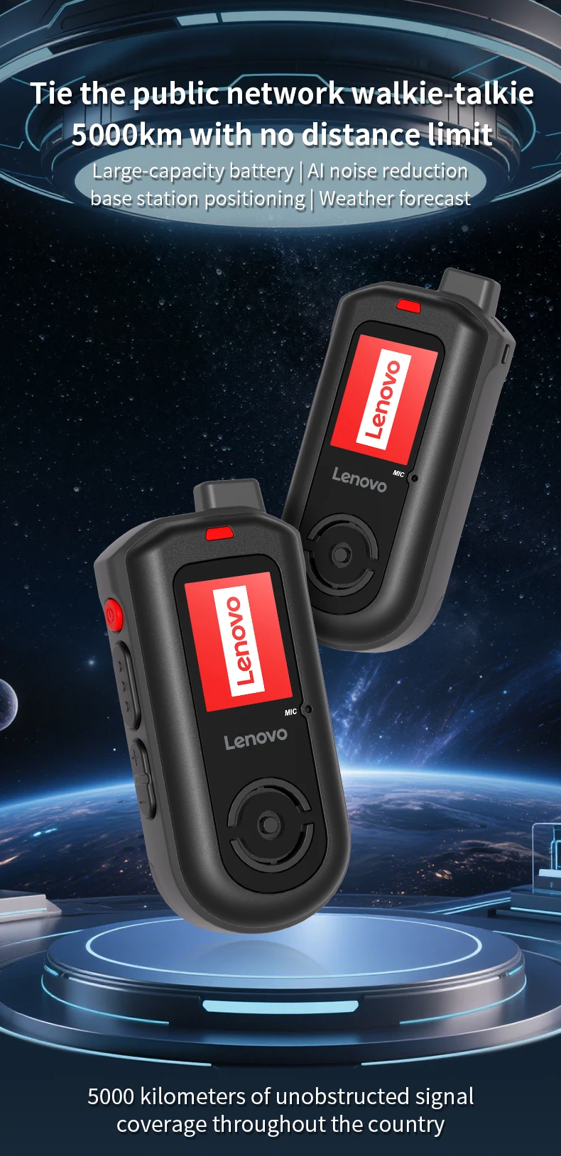 Lenovo (MINI RADIO SIM Lifetime Free)Global 4G POC walkie talkie, 5000 KM remote walkie talkie, global police civilian fleet
