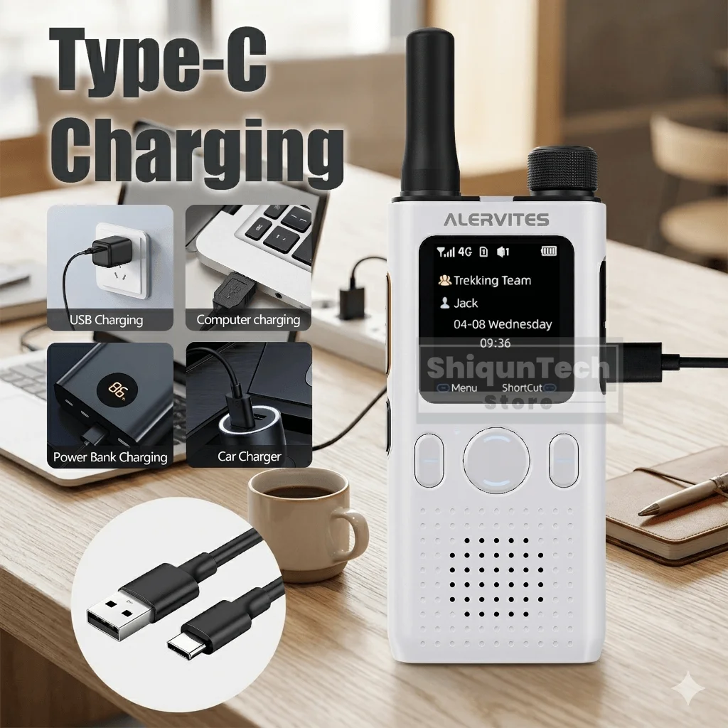 ALERVITES AT1 Global PoC Radio Baofeng Walkie Talkie 4G LTE SIM Card Lifetime Free APP Setting Unlimited Distance USB-C Charging
