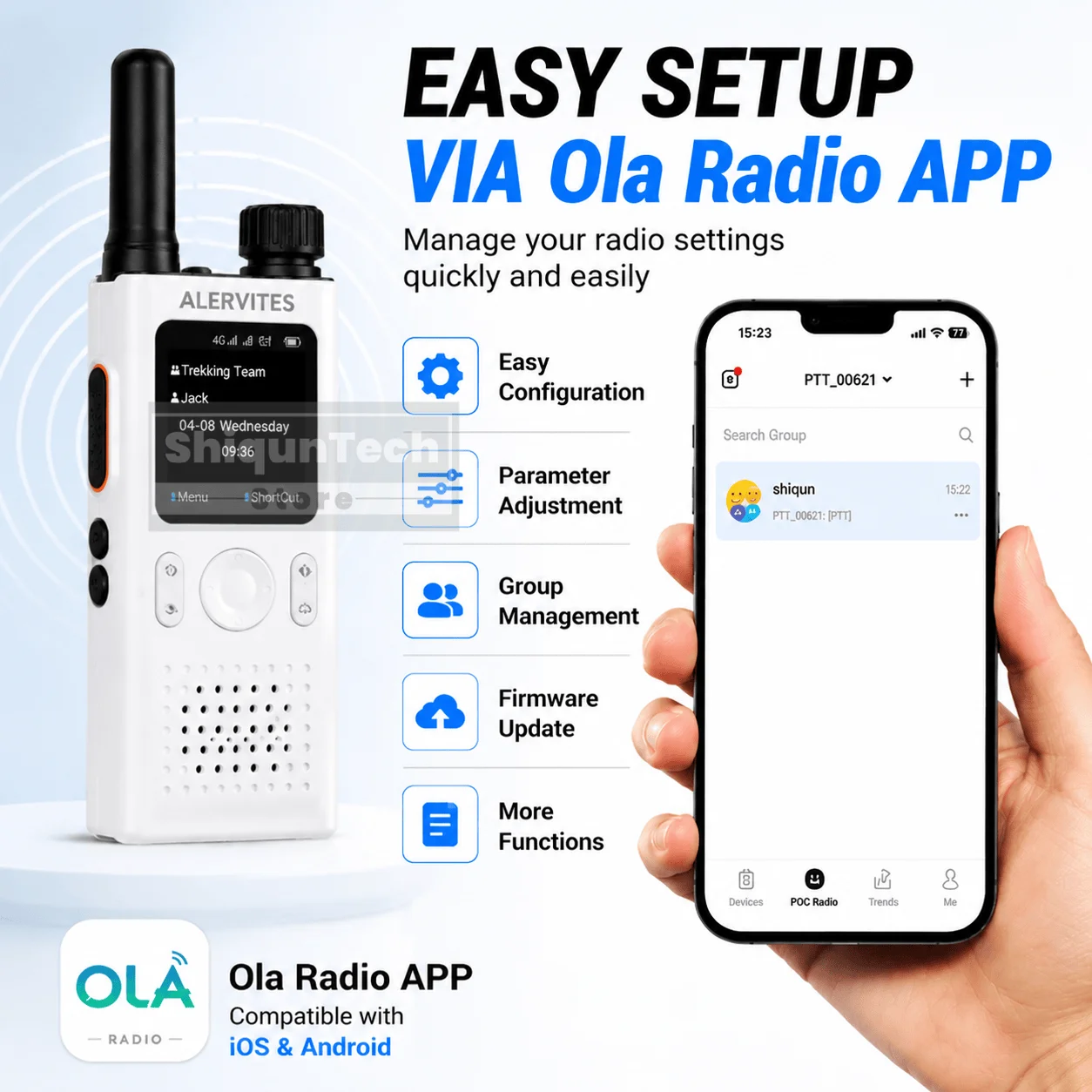 ALERVITES AT1 Global PoC Radio Baofeng Walkie Talkie 4G LTE SIM Card Lifetime Free APP Setting Unlimited Distance USB-C Charging