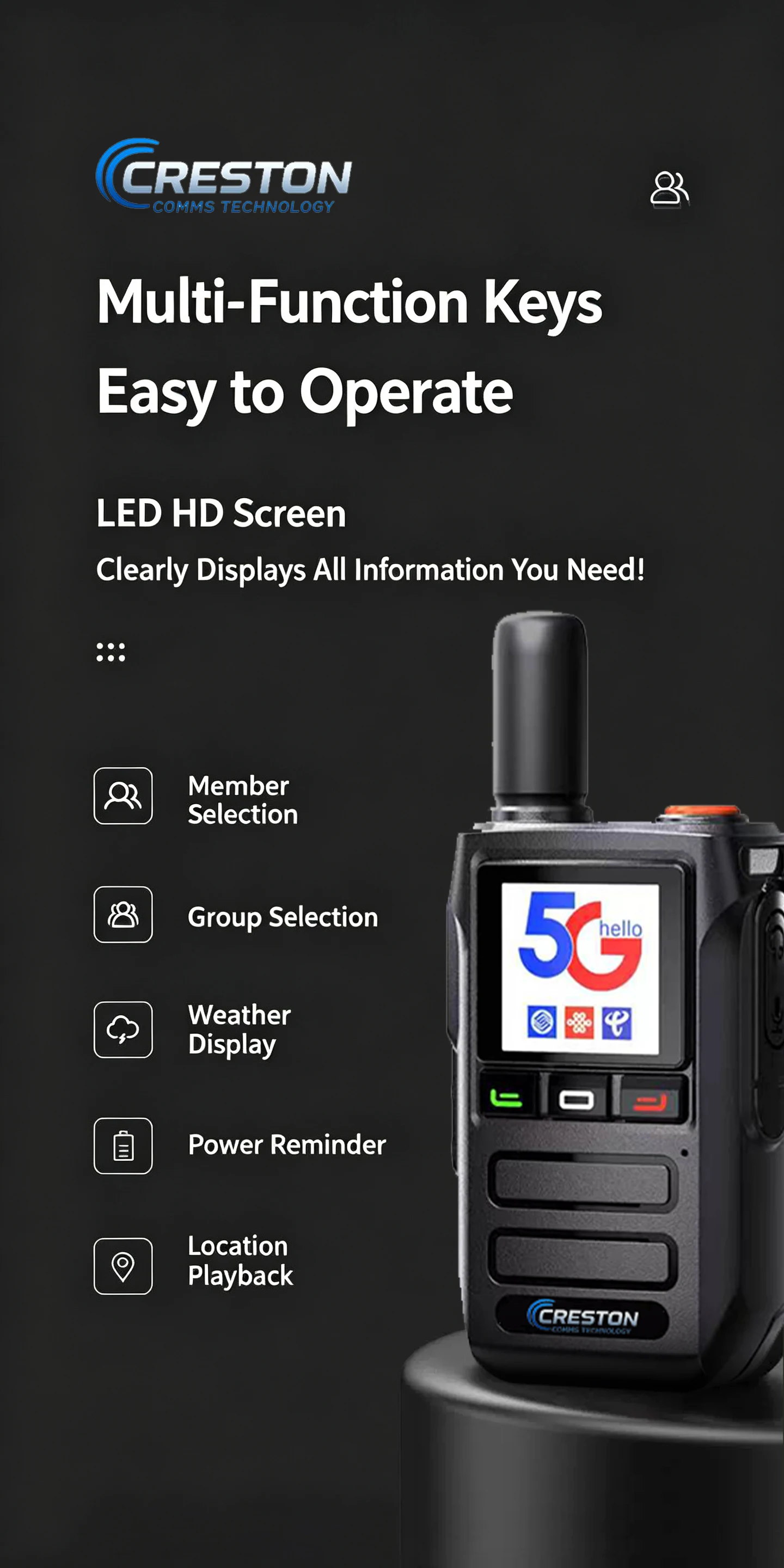 5G Global Public Network Walkie‑Talkie Long‑Distance PoC Two‑Way Radio HD Screen Type‑C Fast Charge Weather Alert Intercom