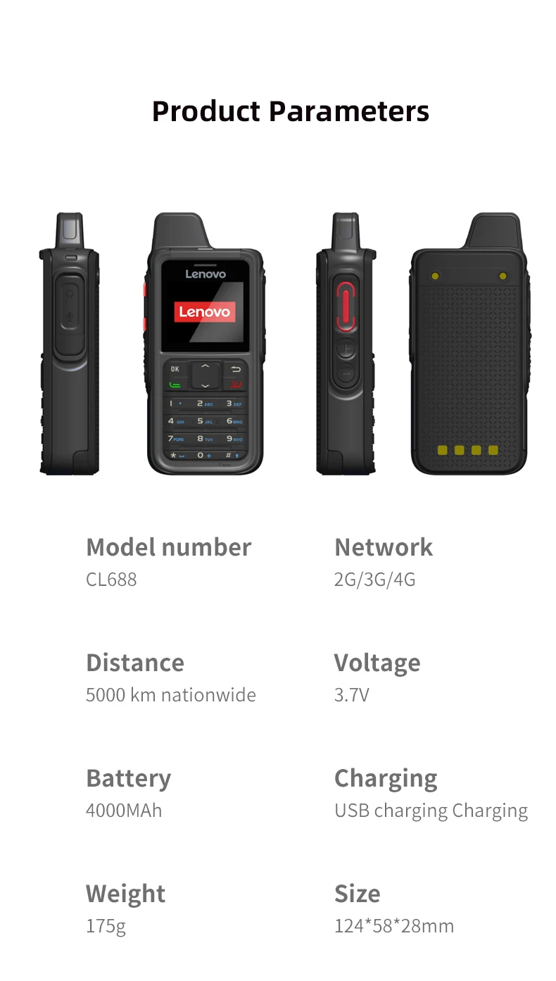 Lenovo CL-688 4G POC Loud Horn Handheld Two-Way Walkie 5000km Range IPx4 Water Resistance